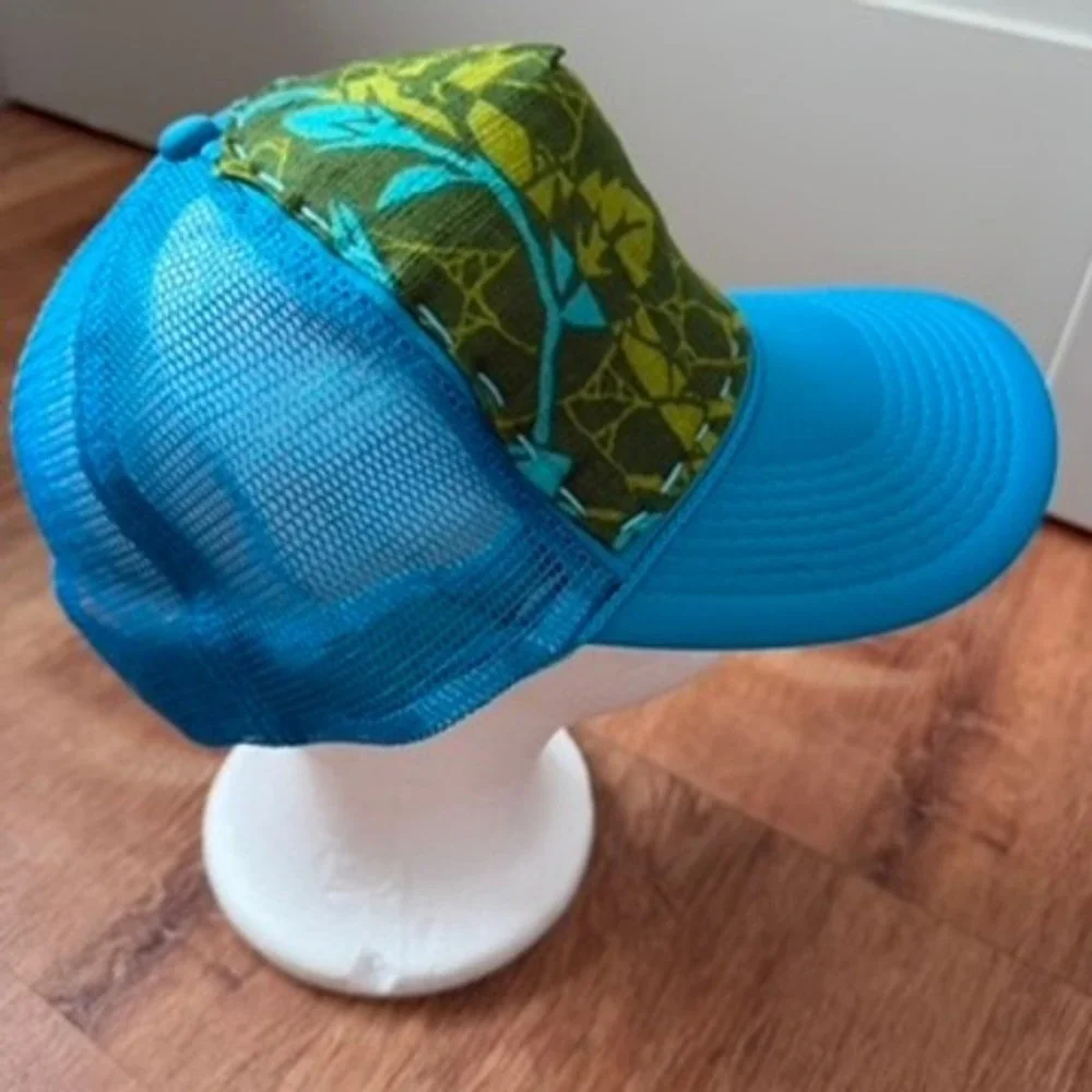 Otto Trucker Hat Womens OS Blue Green Tropical Floral Hawaiian Hibiscus Snapback
